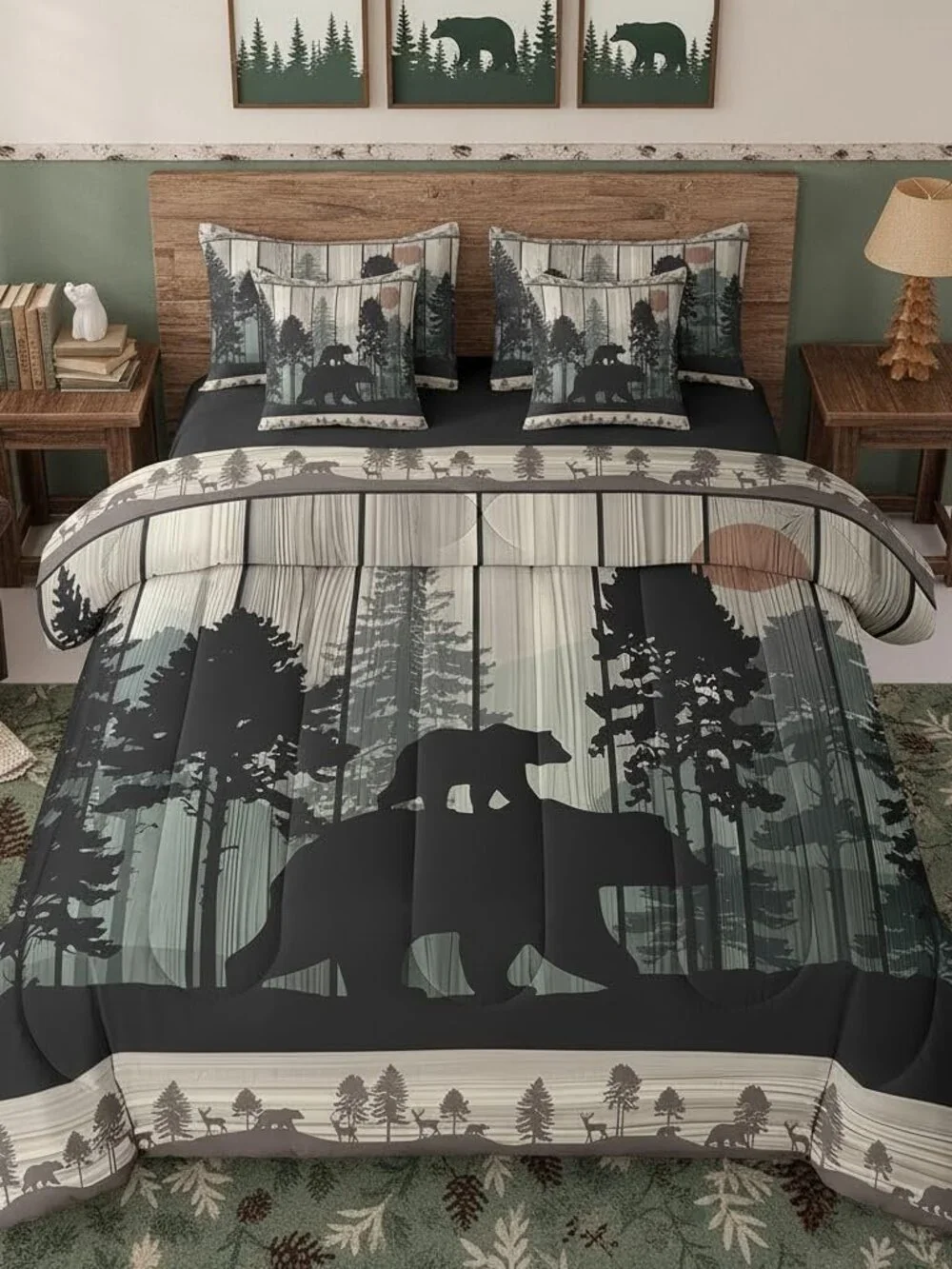 Western Farmhouse 7 Piece Bedding Set Queen Size Cabin Lodge Comforter Set with